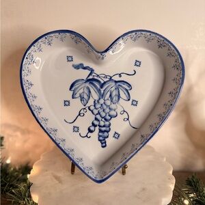 Heart-Shaped Blue and White Ceramic Dish